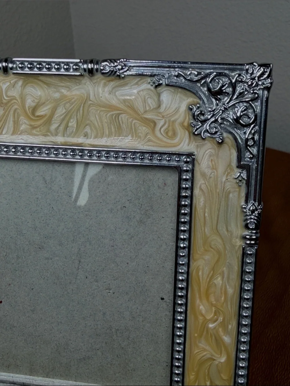 S. Sunflower Yellow Enameled Silver Detailing Photo Frame Victorian Cottagecore